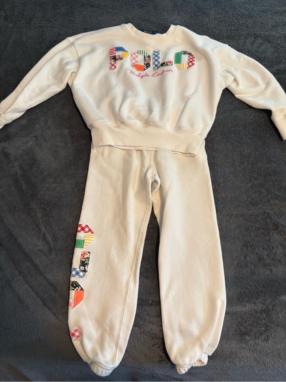 Polo by Ralph Lauren Cream Kids Sweat Set with Multicolor Patch Letters